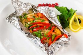 Grill Conch In Foil Wrapped with Vegetable and Provisions
