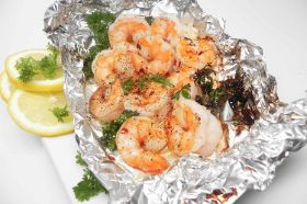 Grill Shrimp In Foil Wrapped with Vegetable and Provisions